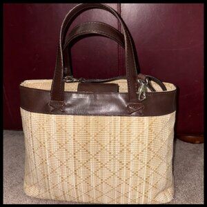 Talbots Made in Italy Leather & Straw Tote Bag
